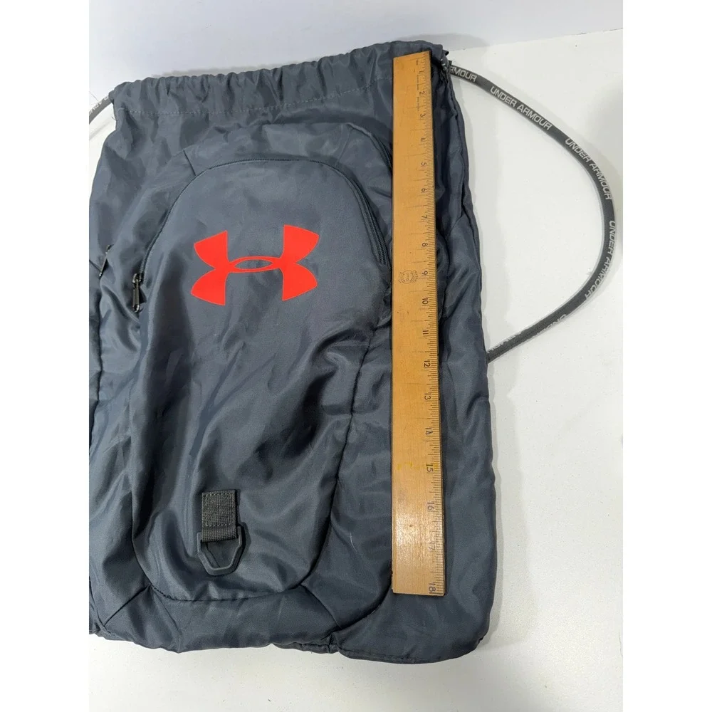 Under Armour Grey Orange Logo Drawstring Sackpack Gym Bag 1342663 Unisex 18x14